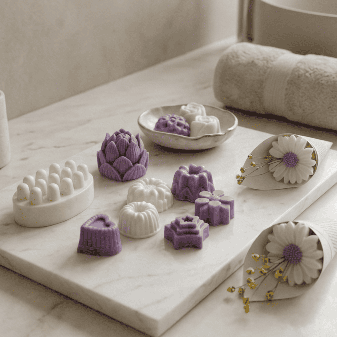 Savon de massage à motifs en relief réalisé en atelier